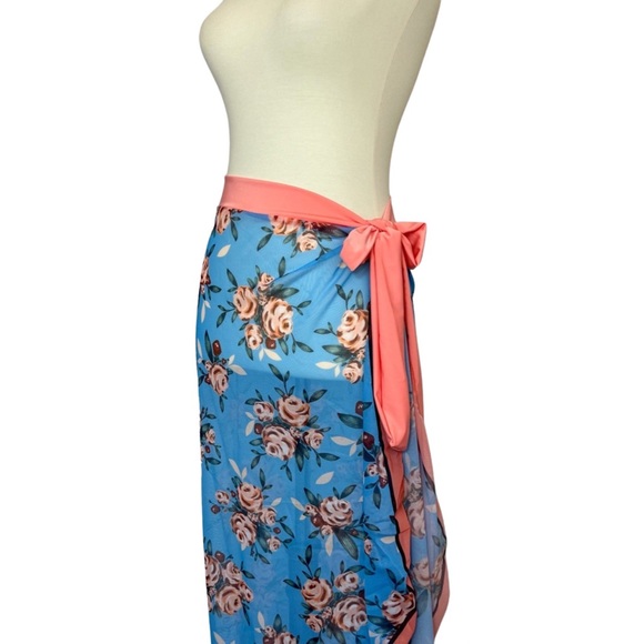 Boho Pink and Blue Floral Sarong Beach Skirt - Picture 8 of 14